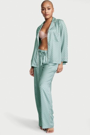 Victoria's Secret Satin Long Pyjamas Gröna | 1738SMAUT