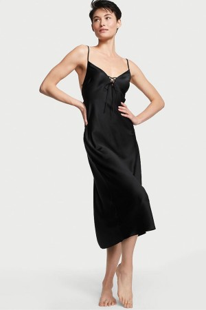 Victoria's Secret Satin Midi Slip Svarta | 2306IPLTM