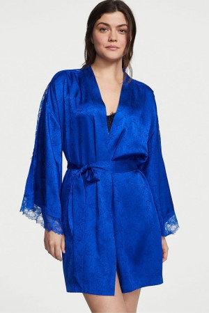 Victoria's Secret Satin Spets Robe Blå | 1743QKYHR