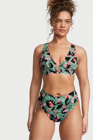 Victoria's Secret Scallop Plunge Bikini Top Tropical Palm | 9067IHKEV