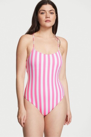 Victoria's Secret Scoop Neck Swimsuit Rosa Randig | 3742TFJAU