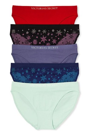 Victoria's Secret Seamless Bikini Knickers 5 Pack Red/Blue/Purple/Black/Green | 2197KXNBC