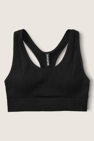 Victoria's Secret Seamless Seamless Lightly Fodrade Low Impact Racerback Sports Bra Svarta | 0369NFUJO