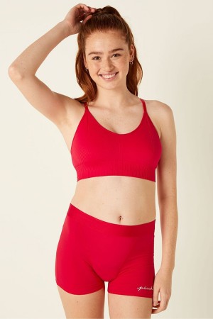 Victoria's Secret Seamless Seamless Lightly Fodrade Low Impact Sports Bra Röda | 0428BAMTE