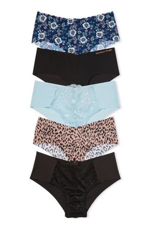 Victoria's Secret Sexy Illusions by Victorias Secret No Show Cheeky Knickers 5 Pack Black/Leopard/Blue | 9532NWOFP