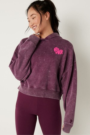 Victoria's Secret Shine Crop Long Sleeve Hoodie Vinröda Röda | 3914AVLZO