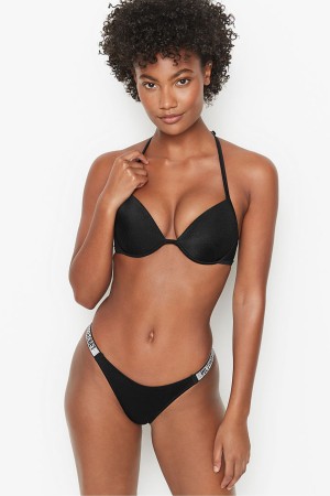 Victoria's Secret Shine Rem Swim Bikini Bottom Svarta | 2861USMDL