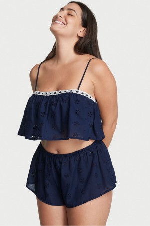 Victoria's Secret Spets Cami Pyjama Set Marinblå Blå | 4602EBMJL