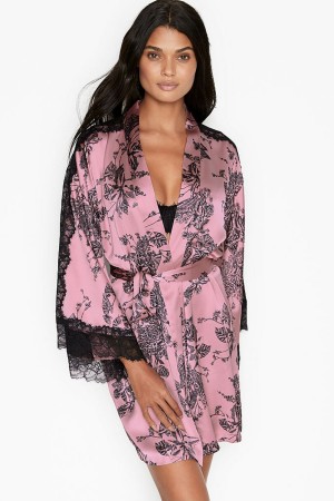 Victoria's Secret Spets Inset Kimono Robe Svarta | 1520RBCMG