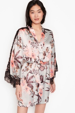 Victoria's Secret Spets Inset Kimono Robe Svarta | 1580LAZND