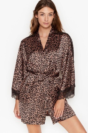 Victoria's Secret Spets Inset Kimono Robe Svarta | 0468HBCKI