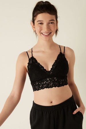 Victoria's Secret Spets Snörade Back Longline Bralette Svarta | 5260WUQLR