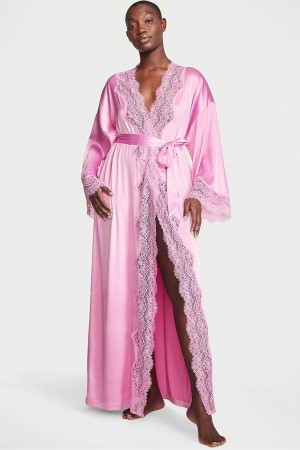 Victoria's Secret Spets Trim Satin Long Robe Rosa | 2104XHATB