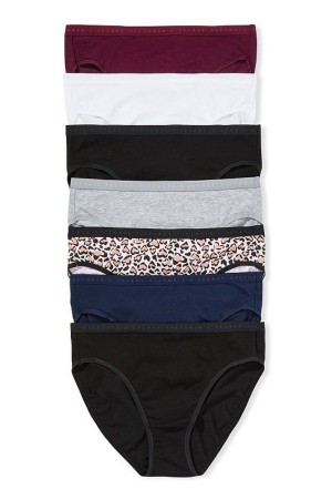 Victoria's Secret Stretch Bomull Bomull Bikini Knickers 7 Pack Black/White/Blue/Grey/Purple/Leopard | 3740TYVCP