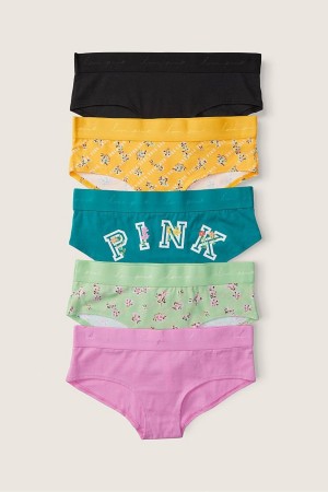 Victoria's Secret Stretch Bomull Bomull Hipster Knickers 5 Pack Black/Pink/Green/Orange | 1286DKATW