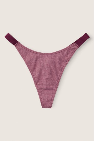 Victoria's Secret Stretch Bomull Bomull High Leg Logo String Knickers Vinröda Lila | 0753TRYKG