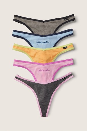 Victoria's Secret Stretch Bomull Bomull Korta Knickers 5 Pack Black/Grey/Pink/Blue | 5648SGQIU