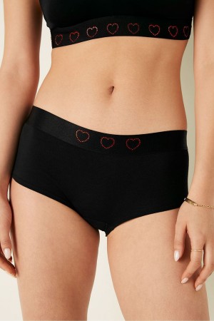 Victoria's Secret Stretch Bomull Bomull Logo Korta Knickers Svarta Svarta | 6398ICGOK