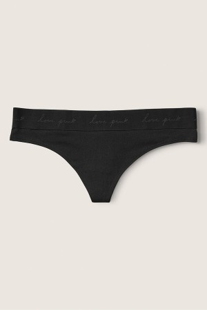 Victoria's Secret Stretch Bomull Bomull Logo String Knickers Svarta | 6517QHEJM