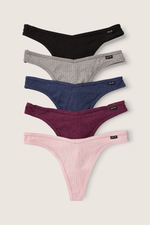 Victoria's Secret Stretch Bomull Bomull String Knickers 5 Pack Black/Grey/Blue/Burgundy/Pink | 1530RLAMI