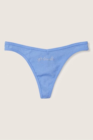 Victoria's Secret Stretch Bomull Bomull String Knickers Blå Blå | 9540TXSIE