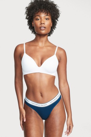 Victoria's Secret Stretch Bomull Logo Knickers Blå | 6985UCFYK