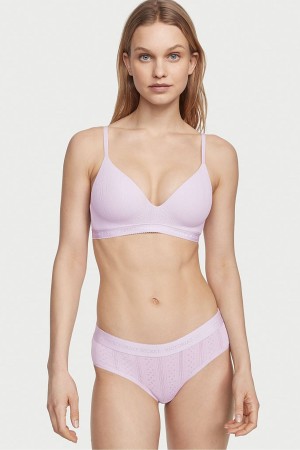 Victoria's Secret Stretch Bomull Logo Midja Pointelle Hipster Knickers Lila | 0153RXVGH