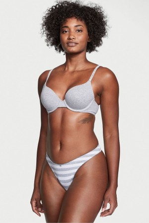 Victoria's Secret Stretch Bomull Räfflad Bomull High Leg String Knickers Grå Randig | 3429OWVSG