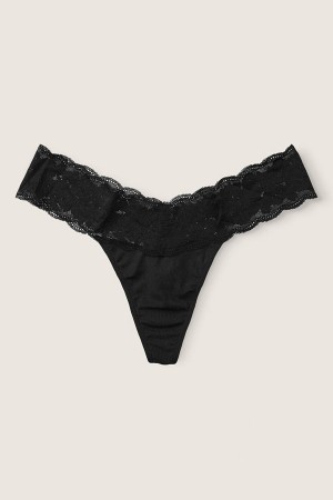 Victoria's Secret Stretch Bomull Spets Trim String Knickers Svarta | 9627SLKEQ