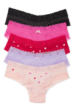 Victoria's Secret Stretch Bomull Spets Trim Cheeky Bomull Knickers 5 Pack Black/Pink/Purple | 4791DVEKH