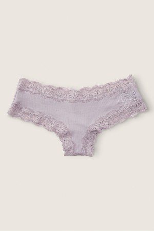 Victoria's Secret Stretch Bomull Spets Trim Cheeky Knickers Lila Grå | 0687CLZQJ