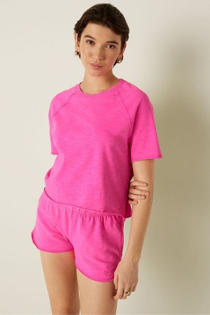 Victoria's Secret Summer Lounge Bomull Pyjama Korta Sleeve TShirt Rosa | 9316AJFUL