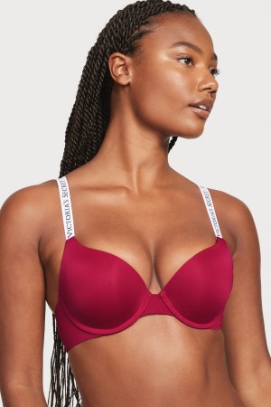 Victoria's Secret The T-Shirt Full Coverage Push Up Logo Bra Vinröda Röda | 3450STUVY