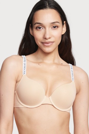 Victoria's Secret The T-Shirt Full Coverage Push Up Logo Bra Champagne Nude | 4628MERON