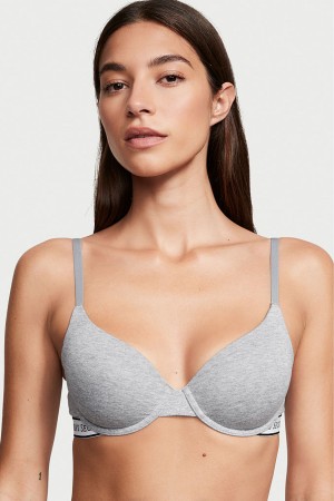 Victoria's Secret The T-Shirt Lightly Fodrade Demi Logo Bra Grå | 2480XDEAF