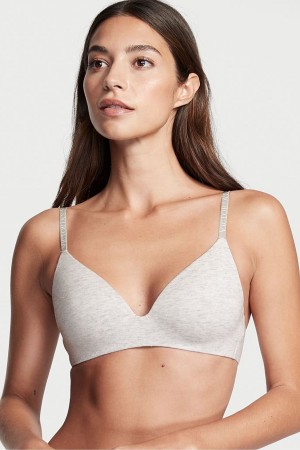 Victoria's Secret The T-Shirt Smooth Logo Rem Lightly Fodrade Non Wired T-Shirt Bra Grå | 8320LOMFD