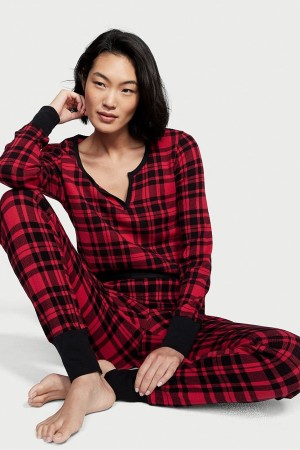 Victoria's Secret Thermal Long Sleeve Pyjamas Svarta Röda | 1485ITCPF