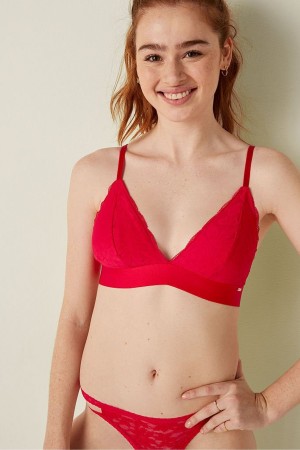 Victoria's Secret Unlined Spets Triangle Bralette Röda | 7610MEPWB