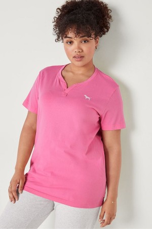 Victoria's Secret V Neck Korta Sleeve T-Shirt Rosa | 8357RAKGP