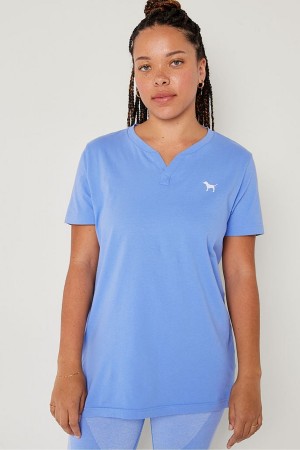 Victoria's Secret V Neck Korta Sleeve T-Shirt Blå | 1678QOABI