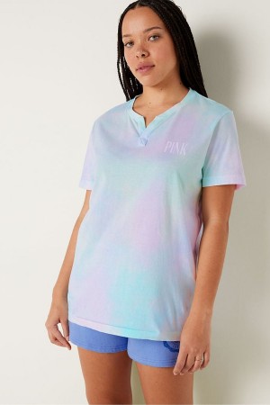 Victoria's Secret V Neck Korta Sleeve T-Shirt Blå | 2613ZECHV