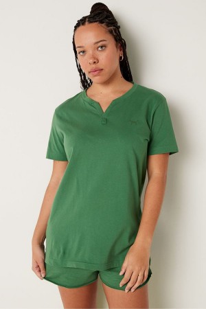 Victoria's Secret V Neck Korta Sleeve T-Shirt Blå | 9214RAELO