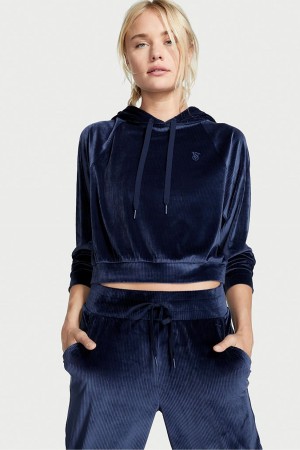 Victoria's Secret Velour Lounge Hoodie Marinblå Blå | 3768HQIKL