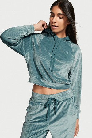 Victoria's Secret Velour Lounge Zip Up Hoodie Gröna | 5691LBIYG