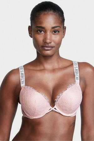 Victoria's Secret Very Sexy Bombshell Add 2 Cups Shine Rem Spets Push Up Bra Rosa | 3580LTSND