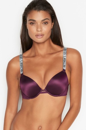 Victoria's Secret Very Sexy Shine Rem Plunge Push Up Bra Svarta | 5648CJSKP