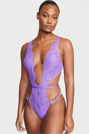 Victoria's Secret Very Sexy Shine Rem Spets Crotchless Bodysuit Rosa | 1705TRWUK