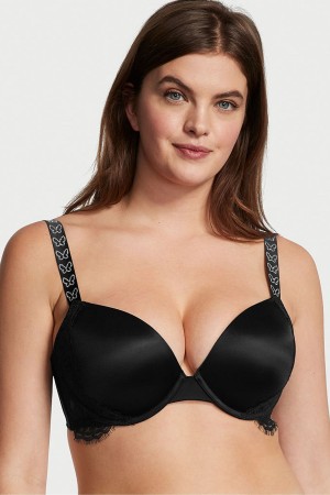 Victoria's Secret Very Sexy Shine Rem Spets Wing Plunge Bra Svarta | 6470ZVHSB