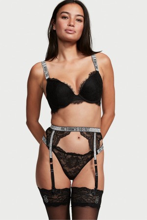 Victoria's Secret Very Sexy Shine Rem Suspenders Svarta | 9635UFPGZ