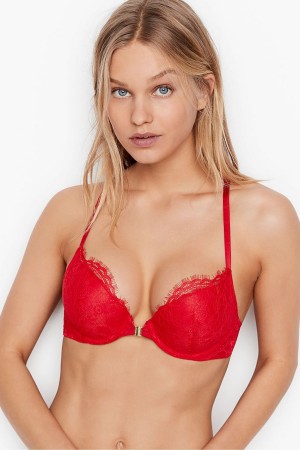 Victoria's Secret Very Sexy Spets Front Fastsättning Push Up Bra Röda | 4596XAQHG